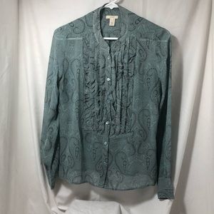 J crew long sleeve ruffle front blouse 6 like new